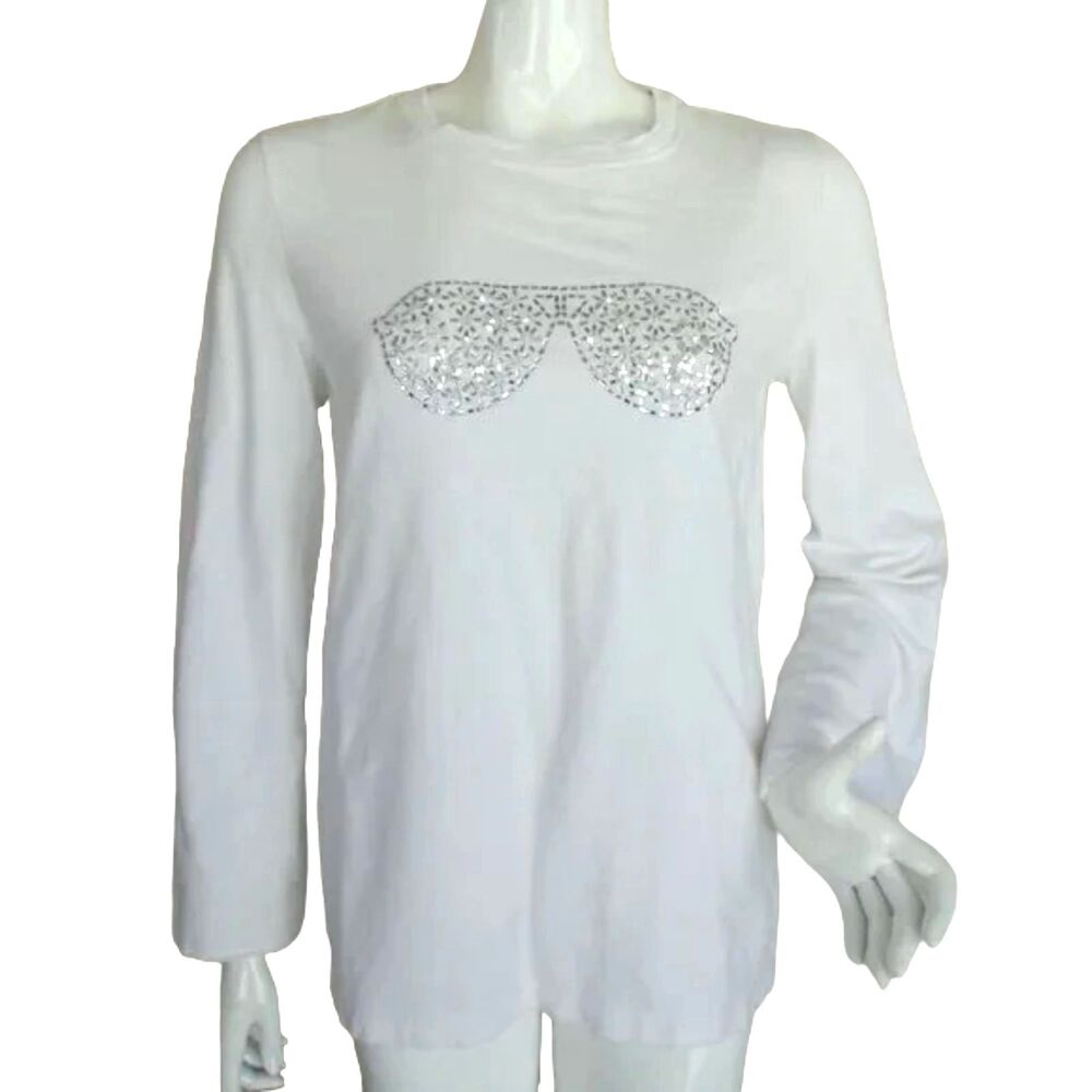 KARL LAGERFELD Tshirt, S, White Beaded Sunglasses, Long sleeve, Signed Wide cuff